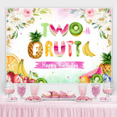 Toile de fond florale et fruitée joyeux 2e anniversaire pour fille